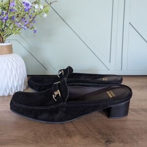 Stuart Weitzman black suede slide mules